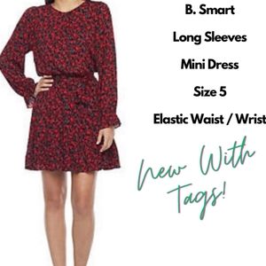 B. SMART: Long Sleeve, Red & Black Floral Dress NWT